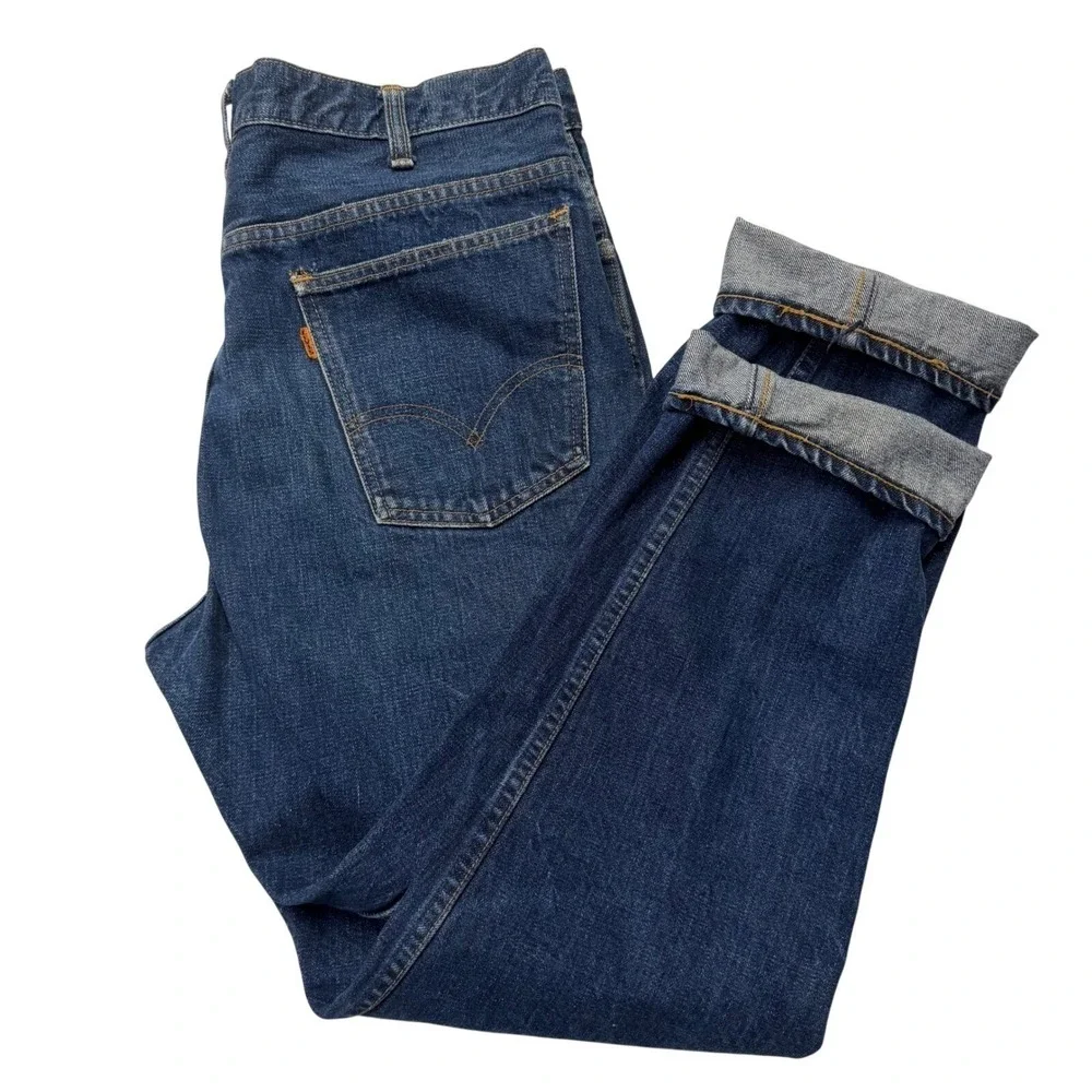 Vintage 60's Levi's BIG E Orange Tab 606 Slim Fit Dark Wash 34x30 RARE #4 Button